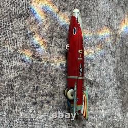 1950 Masudaya V-1 USAF Sparkling Space Ship Rocket Rare Vintage Tin Friction Toy