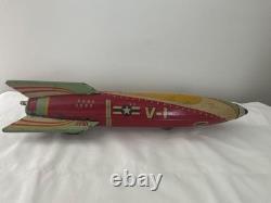 1950 Masudaya V-1 USAF Sparkling Space Ship Rocket Rare Vintage Tin Friction Toy
