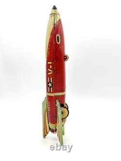 1950 Masudaya V-1 USAF Sparkling Space Ship Rocket Rare Vintage Tin Friction Toy