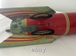1950 Masudaya V-1 USAF Sparkling Space Ship Rocket Rare Vintage Tin Friction Toy