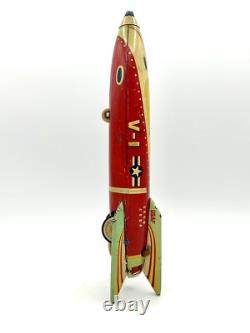 1950 Masudaya V-1 USAF Sparkling Space Ship Rocket Rare Vintage Tin Friction Toy