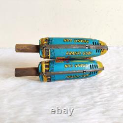 1960s Vintage Kranti Sparkling Space Gun Tin Toy Working Nice Set of 2 TOY429