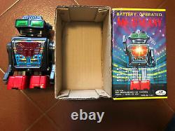 1960s Vintage Mr Galaxy Junior Toys Japan Tin Toy Robot Space Battery Op + Box