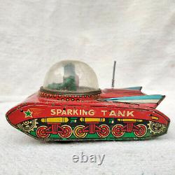 1960s Vintage Old LTI Space Sparkling Tank Astronauts sparkling Friction Tin Toy