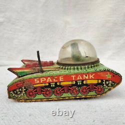 1960s Vintage Old VTI Commander Space Tank Astronauts Sparkling Friction Tin Toy