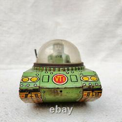 1960s Vintage Old VTI Commander Space Tank Astronauts Sparkling Friction Tin Toy