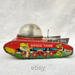 1960s Vintage Old VTI Sparkling Space Tank Astronauts Sparkling Friction Tin Toy