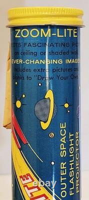 3-vintage Outer Space Flashlight Projector Works Tin Toy Space Toy Zoom-lite New