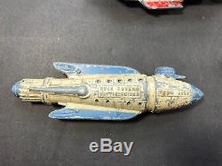 3pc Lot vintage die cast Buck Rogers toys- Flash Blast Attack Ship Battlecruiser