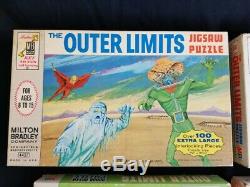 4 x VINTAGE 1964 THE OUTER LIMITS MB PUZZLES with BOXES 3 ARE COMPLETE VERY GOOD