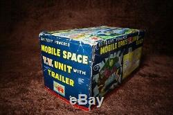 60s Nomura Mobile Space TV Unit W Trailer Vintage Battery Operated Tin Toy Japan