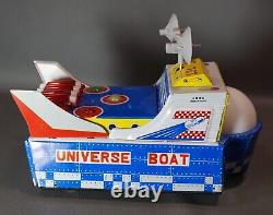 70s VTG China ME 767 UNIVERSE BOAT Mystery Action Space Ship Battery Tin Toy Box