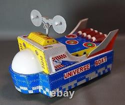 70s VTG China ME 767 UNIVERSE BOAT Mystery Action Space Ship Battery Tin Toy Box