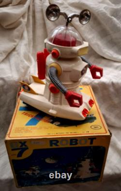 AMAZING VINTAGE GREEK LITHO BOX SPACE ROBOT GX-7 B/O BY SOLPA 70s