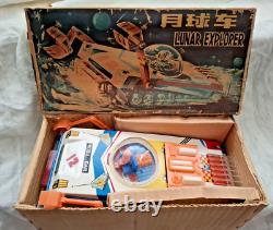 Amazing Vintage Space Red China Me 801 Lunar Explorer B/o Moon Car Litho Box