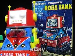 Boxed Mini Robo Tank Vintage Space Robot Tr-2 B/o Tin Lithograph Nomura Japan
