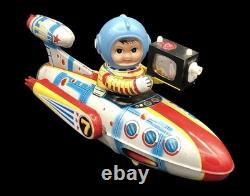Disabled Combat Vet. Downsizing Vintage Japanese Tin Litho Astronaut Rocket Ship