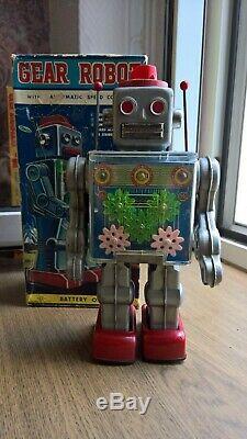 HORIKAWA GEAR ROBOT- VINTAGE 1960's JAPANESE TIN PLATE SPACE TOY