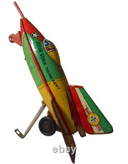 Indian Army Super Sonic Vintage 1950's Litho'd Enml Tin Friction Fighter Jet Toy