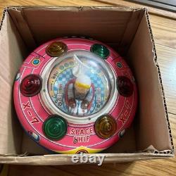 MASUDAYA X-7 SPACE SHIP Vintage Pink Japanese Tin Toy Unchecked Junk With Box