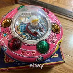 MASUDAYA X-7 SPACE SHIP Vintage Pink Japanese Tin Toy Unchecked Junk With Box