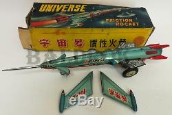 MF 030 UNIVERSE FRICTION ROCKET RED CHINA VINTAGE TIN TOY MINT space ship