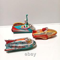 Masudaya Tin Space Rocket Toy Set of 3 Racer Moon Sonicon Vintage Japan