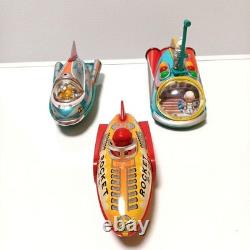 Masudaya Tin Space Rocket Toy Set of 3 Racer Moon Sonicon Vintage Japan