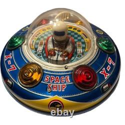 Masudaya X-7 Tin Space Ship Flying Saucer Japan Tested No Box Vintage Rare Tin