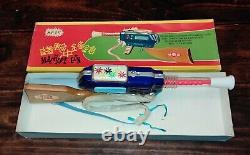 Mf 947 Vintage China Machine Gun Tin Wood Plastic Toy Friction Sound Sparks Nib