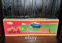Mf 947 Vintage China Machine Gun Tin Wood Plastic Toy Friction Sound Sparks Nib