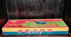 Mf 947 Vintage China Machine Gun Tin Wood Plastic Toy Friction Sound Sparks Nib