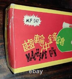 Mf 947 Vintage China Machine Gun Tin Wood Plastic Toy Friction Sound Sparks Nib