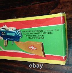 Mf 947 Vintage China Machine Gun Tin Wood Plastic Toy Friction Sound Sparks Nib