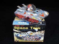 Mib Vintage Sparkling Space Tank Astronaut Wind-up Tin Ship T. T Takatoku Japan