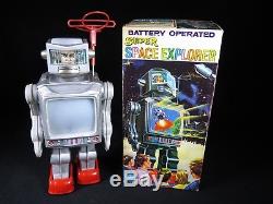 Mib Vintage Super Space Explorer Robot Tin Litho Battery Op. Hk Star Hong Kong