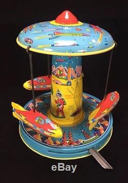 Musical Mechanical Space Ride Vintage Tin Toy Made In USA J. Chein & Company