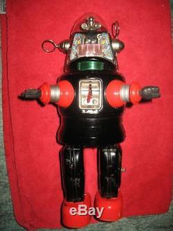 Nomura Mechanized Robby Robot & Box Tin Piston Japan Tinplate Vintage Space Toy