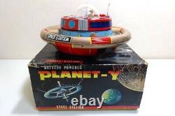 Nomura Toy Planet-Y Space Station Battery Powered Tin Toy Blue Vintage With Box