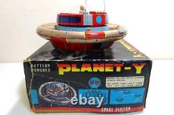 Nomura Toy Planet-Y Space Station Battery Powered Tin Toy Blue Vintage With Box