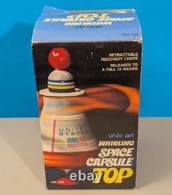 Ohio Art Whirling Space Capsule Top with Box Vintage Spinning Astronaut Tin Toy