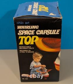 Ohio Art Whirling Space Capsule Top with Box Vintage Spinning Astronaut Tin Toy