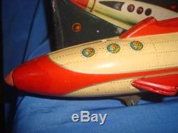 Old Vintage Tin Friction Powered Spaceship Toy With Box From Japan 1950