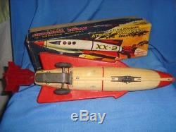 Old Vintage Tin Friction Powered Spaceship Toy With Box From Japan 1950