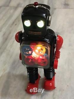 RARE BLINK A GEAR ROBOT VINTAGE BATTERY SPACE TIN TOY WORKING 1960s TAIYO JAPAN