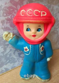 RARE USSR VINTAGE Soviet doll rubber soft toy Cosmonaut Astronaut space
