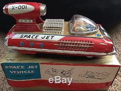 RARE Vintage 1964 Bandai Space Jet Vehicle X-001 ORIGINAL BOX Tin Japan