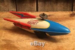 RARE Vintage Moden Toys Japan ATOMIC ROCKET Space Ship Tin Friction Robot