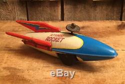 RARE Vintage Moden Toys Japan ATOMIC ROCKET Space Ship Tin Friction Robot