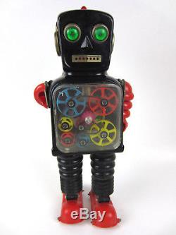 RARE Vtg 1960's WHEEL-A-GEAR Taiyo Japan Blink ROBOT Battery Space Tin Toy WORKS